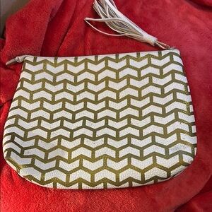 Gold and Cream Patterned Women's Clutch or Cosmetic Bag